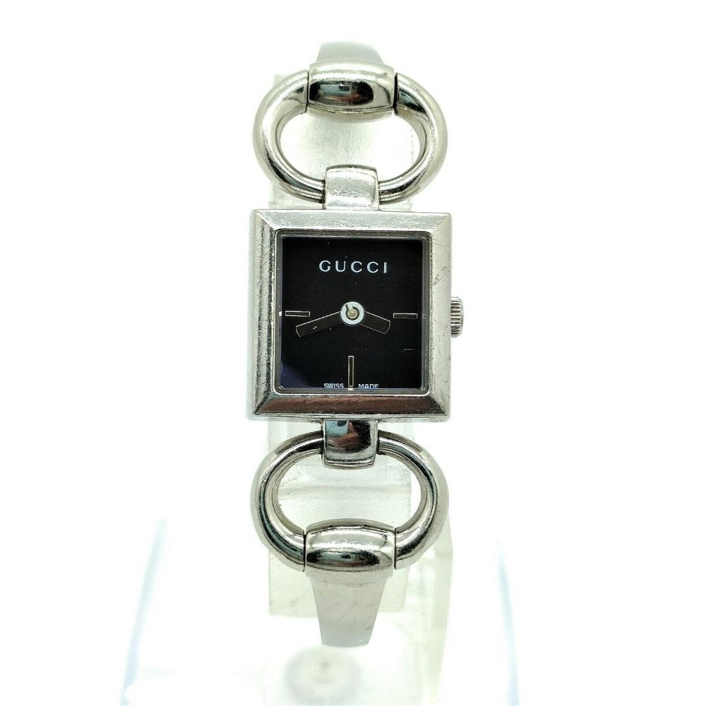 EUC GUCCI Horsebit Silver Bangle 120 Bangle Watch 18mm Women's Black X Silver - Picture 5 of 14